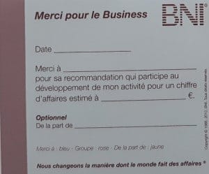 bon merci pour le business BNI